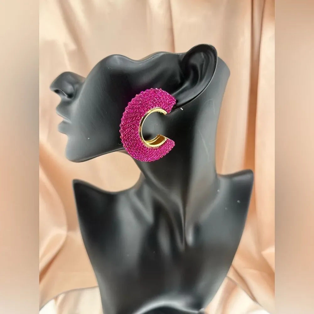 Anna & Ava Pink Crystal Crescent Hoop Earrings